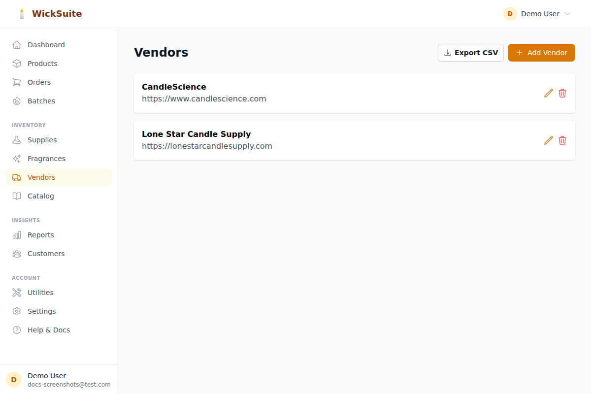 ๐ Vendors (Step 1) screenshot